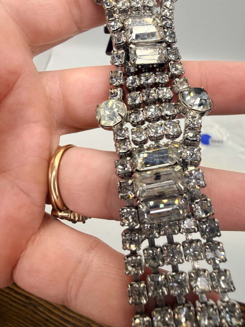 Vintage Rhinestone Bracelet Size 7 Inch Silver Tone